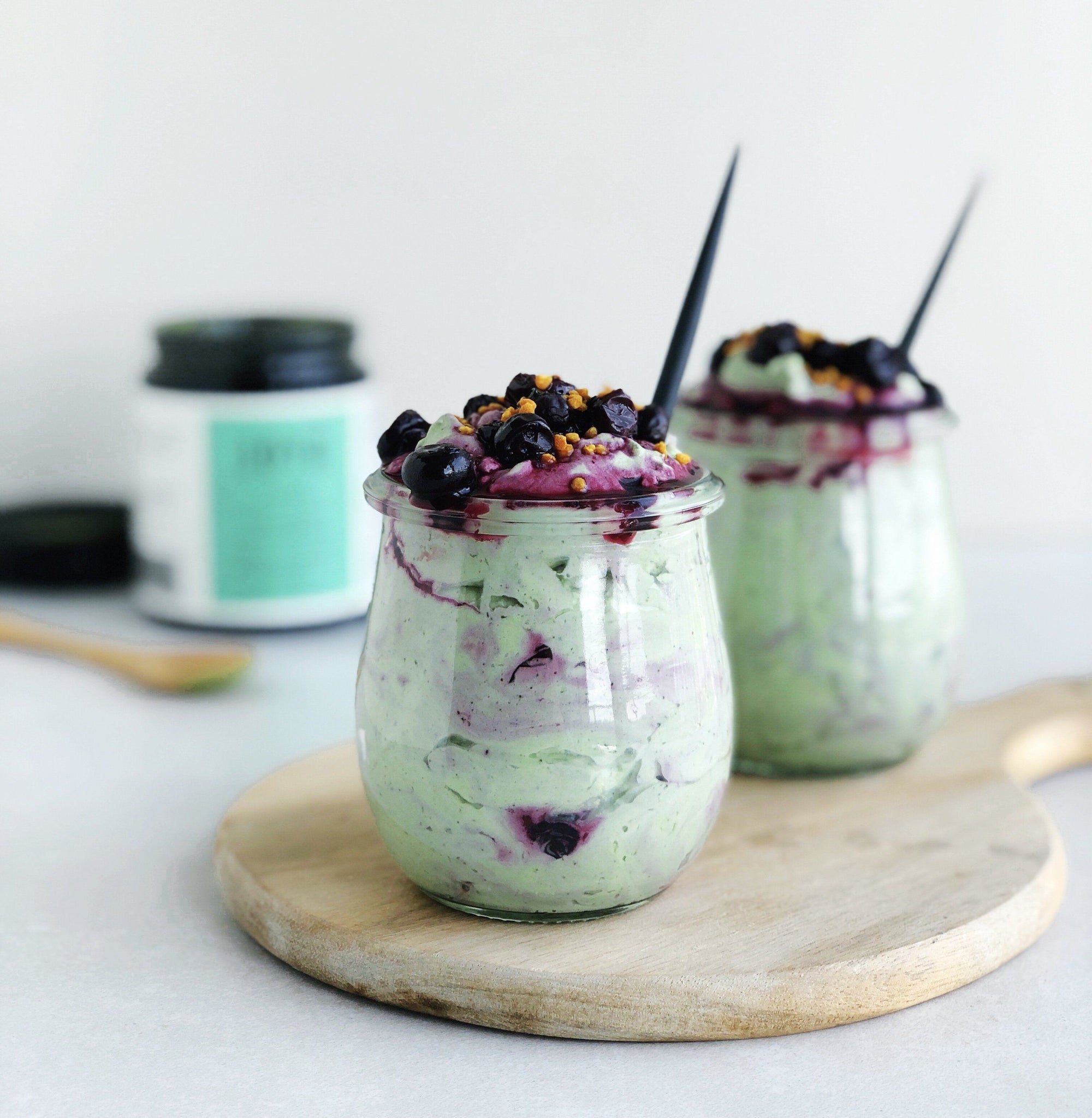 Single serving of Matcha Blueberry Fool recipe