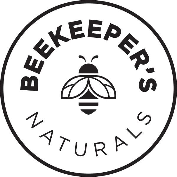 Beekeeper's Naturals logo with a black and white illustrated bumblebee
