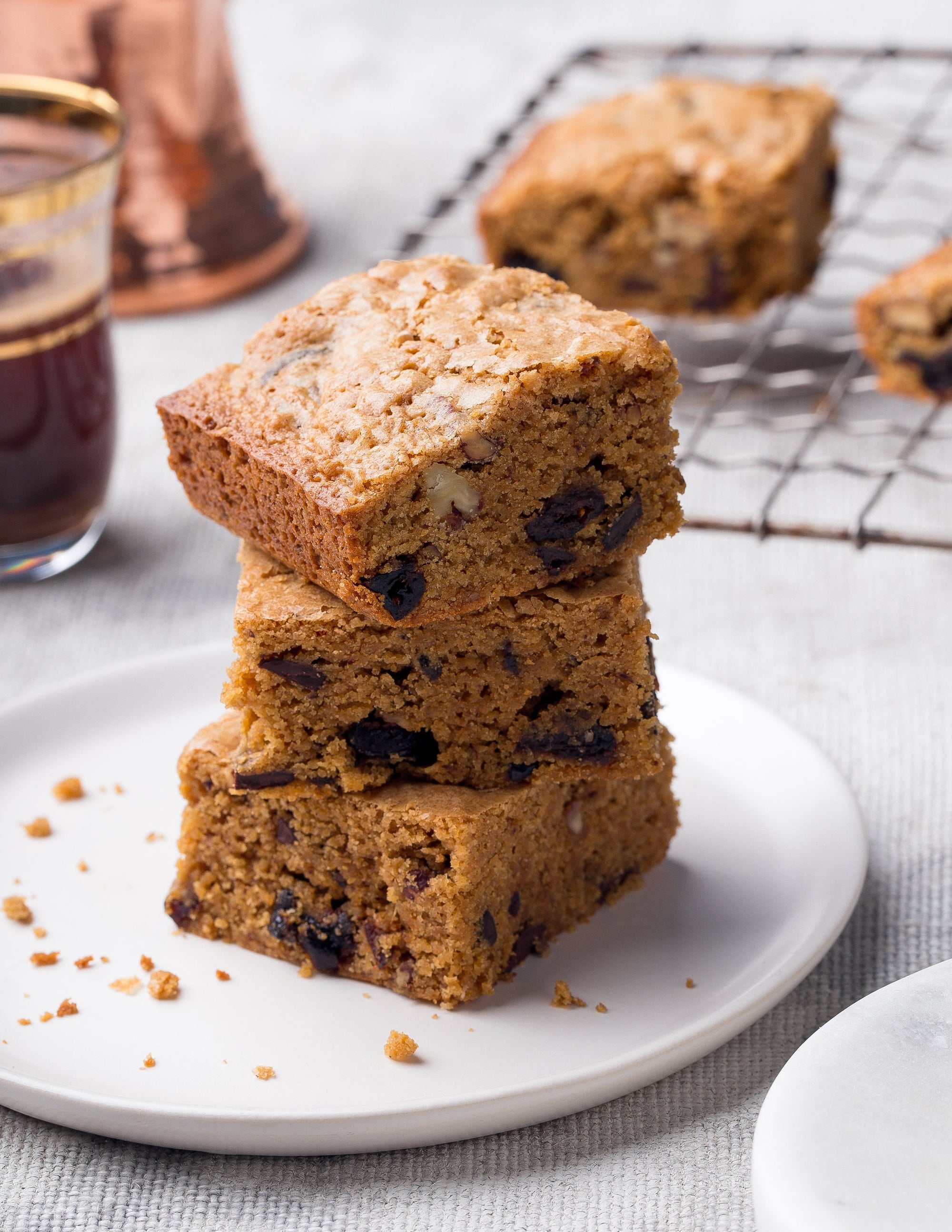 Pecan, Tart Cherry & Dark Chocolate Chunk Blondies