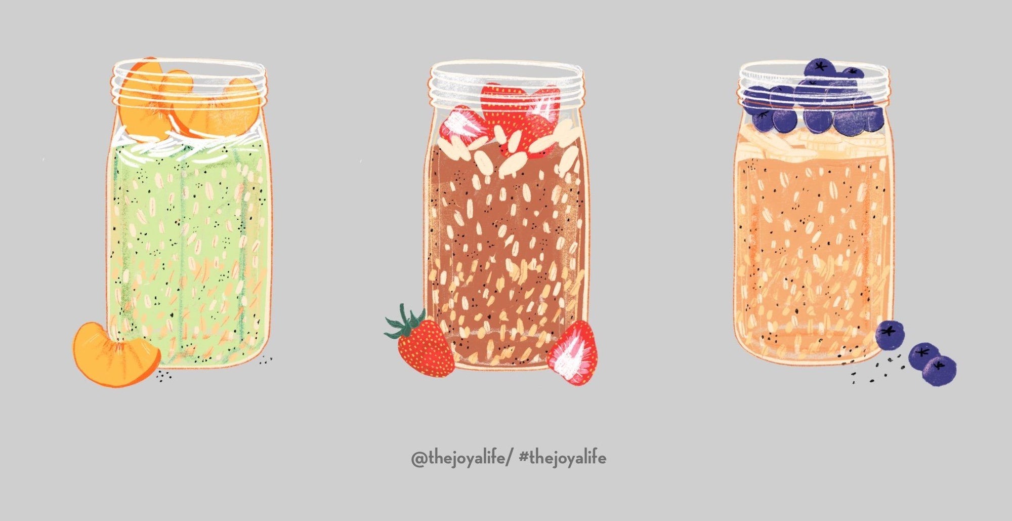 Illustration of jar of overnight oats using JOYÀ adaptogenic Elixir blends