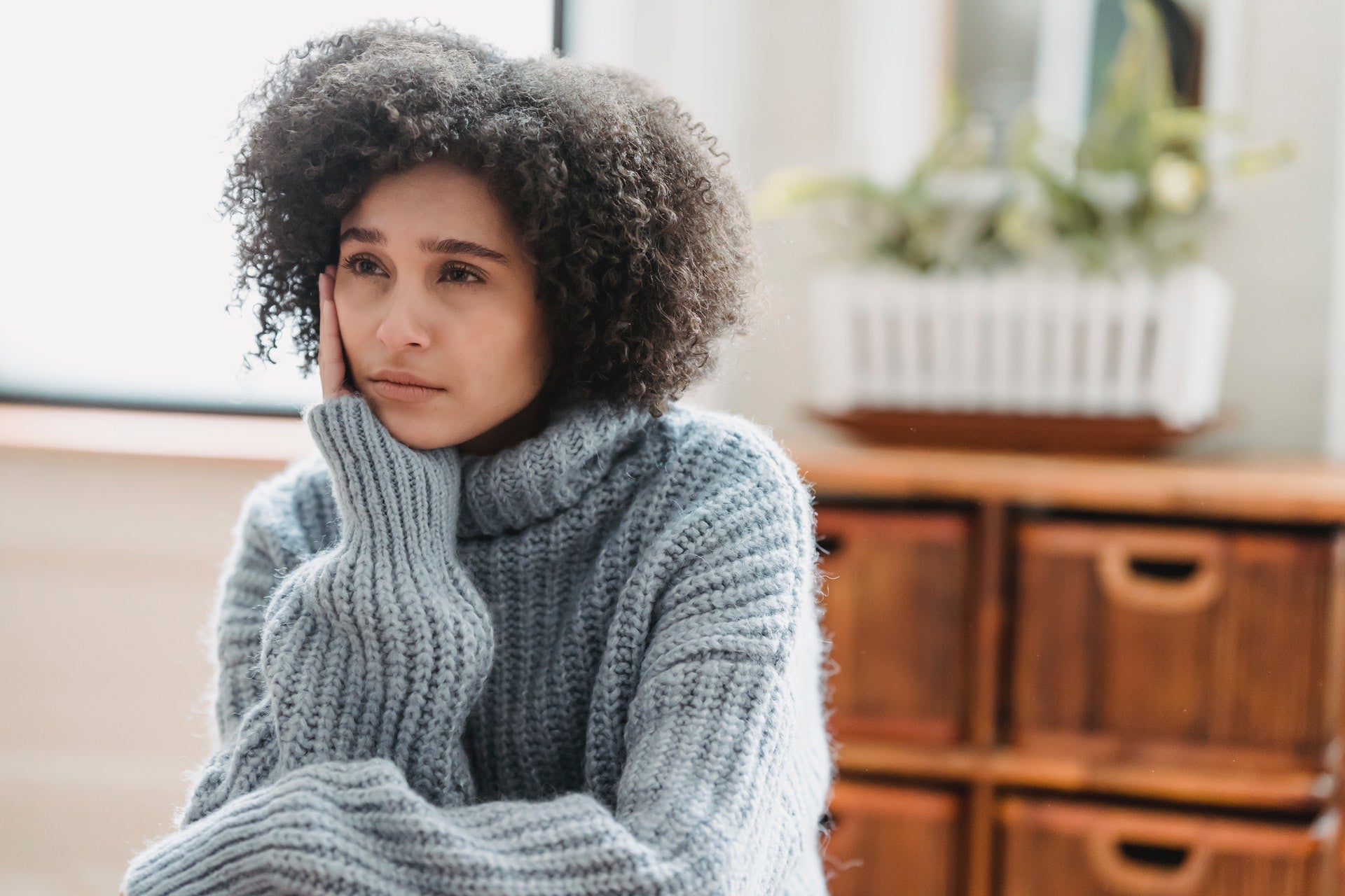 Contemplative stressed woman